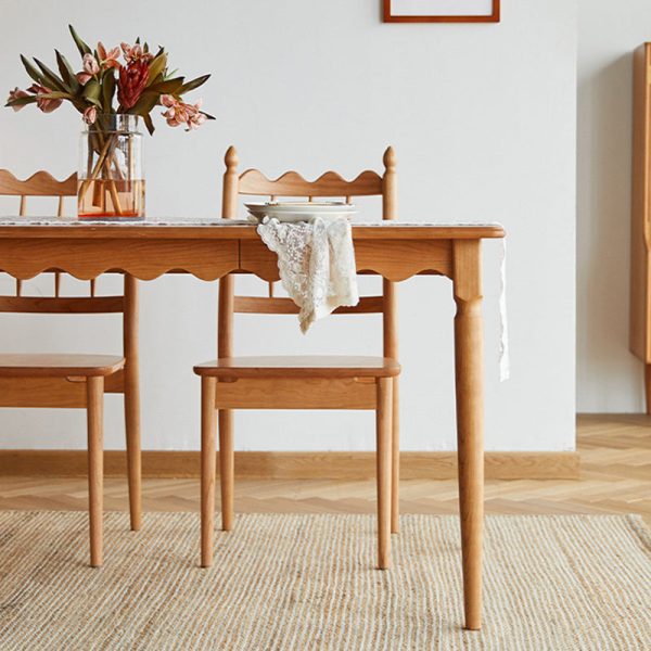 Traditional Vintage Cherry Wood Waveform Dining Chair Backrest Armless For Dining Room - Image 11