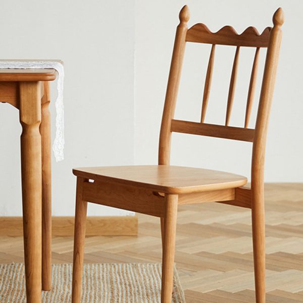 Traditional Vintage Cherry Wood Waveform Dining Chair Backrest Armless For Dining Room - Image 12