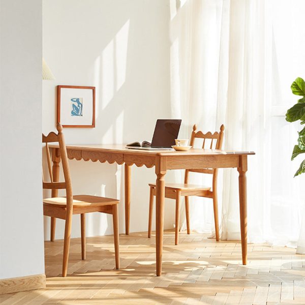 Traditional Vintage Cherry Wood Waveform Dining Chair Backrest Armless For Dining Room - Image 13
