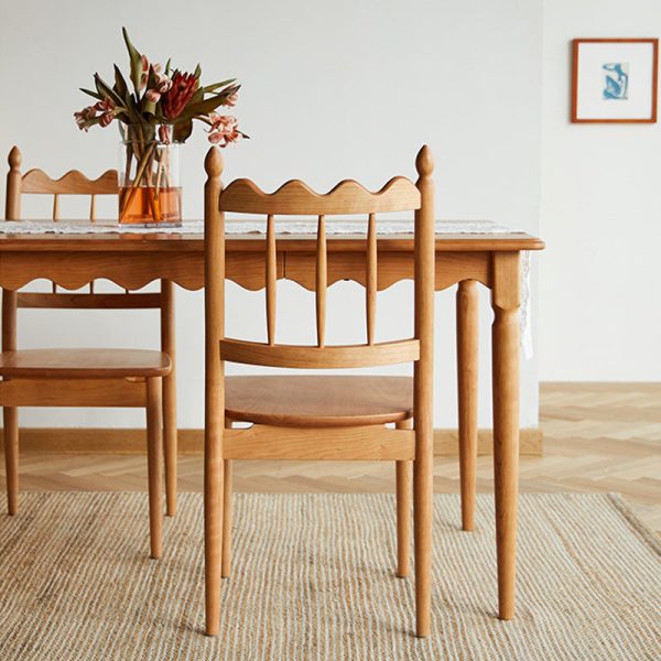 Traditional Vintage Cherry Wood Waveform Dining Chair Backrest Armless For Dining Room - Image 14