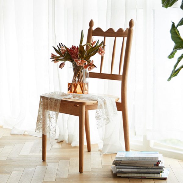 Traditional Vintage Cherry Wood Waveform Dining Chair Backrest Armless For Dining Room - Image 8