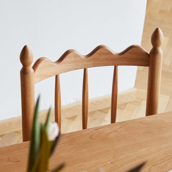 Traditional Vintage Cherry Wood Waveform Dining Chair Backrest Armless For Dining Room - Image 5