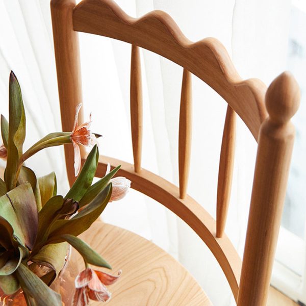 Traditional Vintage Cherry Wood Waveform Dining Chair Backrest Armless For Dining Room - Image 6