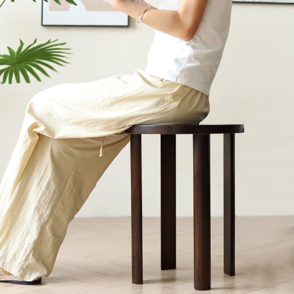 Traditional Chinese Rubber Wood Round Low Stool Backless Stackable For Dining Room - Image 17