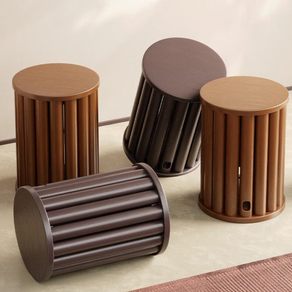Traditional Chinese Rubber Wood Round Low Stool Backless Stackable For Dining Room - Image 3