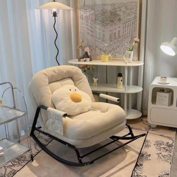 Contemporary Nordic Corduroy Leather Metal Cotton Sponge Square Rocking Chair Backrest Adjustable For Living Room - Image 18