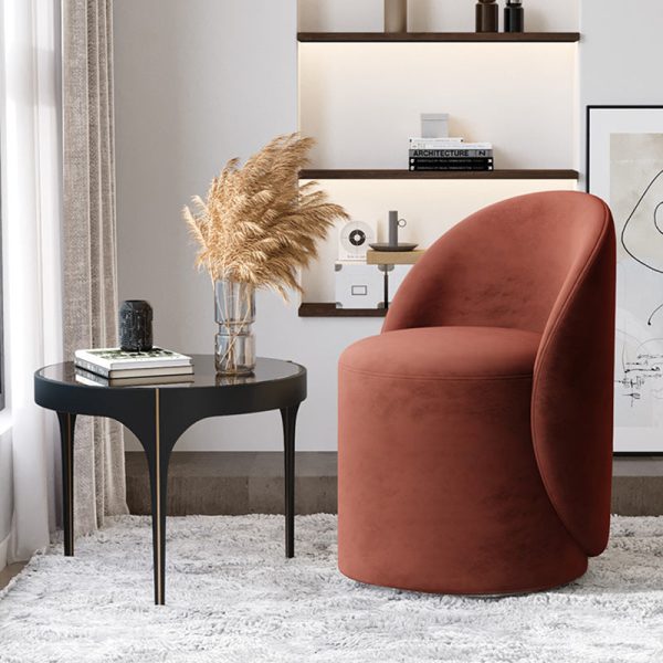 Modern Simplicity Lambswool Fleece Leather Wood Sponge Thumb Round Curved Vanity Stool Backrest Swivel For Bedroom - Image 7