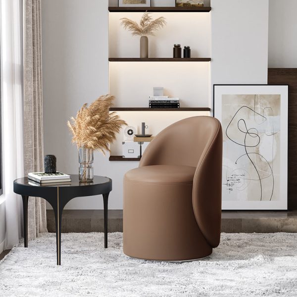 Modern Simplicity Lambswool Fleece Leather Wood Sponge Thumb Round Curved Vanity Stool Backrest Swivel For Bedroom - Image 10
