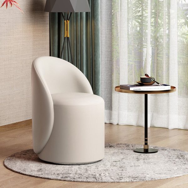 Modern Simplicity Lambswool Fleece Leather Wood Sponge Thumb Round Curved Vanity Stool Backrest Swivel For Bedroom - Image 31