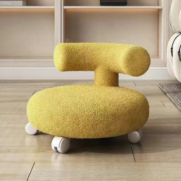 Contemporary Nordic Lambswool Wood Sponge Round C-shaped Low Stool Backrest Movable For Living Room - Image 7