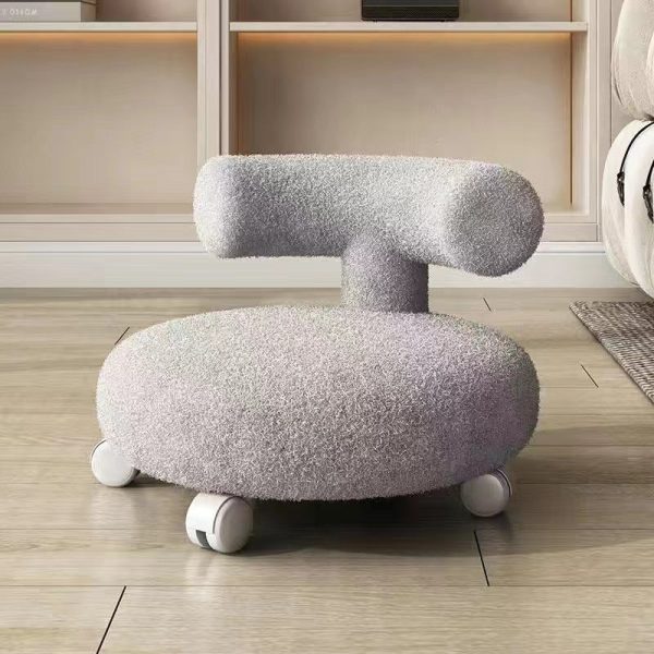 Contemporary Nordic Lambswool Wood Sponge Round C-shaped Low Stool Backrest Movable For Living Room - Image 4