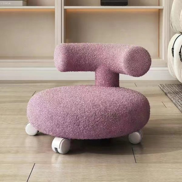 Contemporary Nordic Lambswool Wood Sponge Round C-shaped Low Stool Backrest Movable For Living Room - Image 5