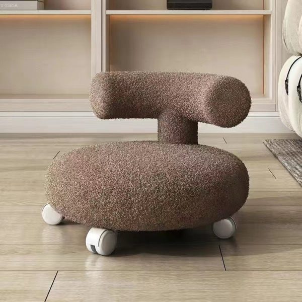 Contemporary Nordic Lambswool Wood Sponge Round C-shaped Low Stool Backrest Movable For Living Room - Image 6