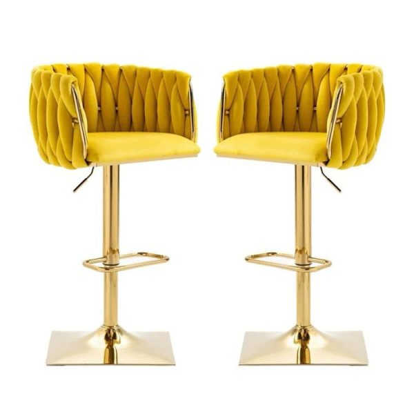 Modern Luxury Velvet Metal Sponge Oval Liftable Bar Stool Backrest Footrest Swivel For Kitchen - Image 23