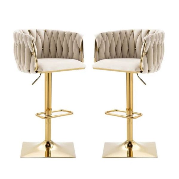 Modern Luxury Velvet Metal Sponge Oval Liftable Bar Stool Backrest Footrest Swivel For Kitchen - Image 24