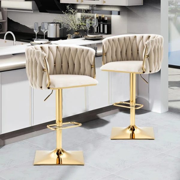 Modern Luxury Velvet Metal Sponge Oval Liftable Bar Stool Backrest Footrest Swivel For Kitchen