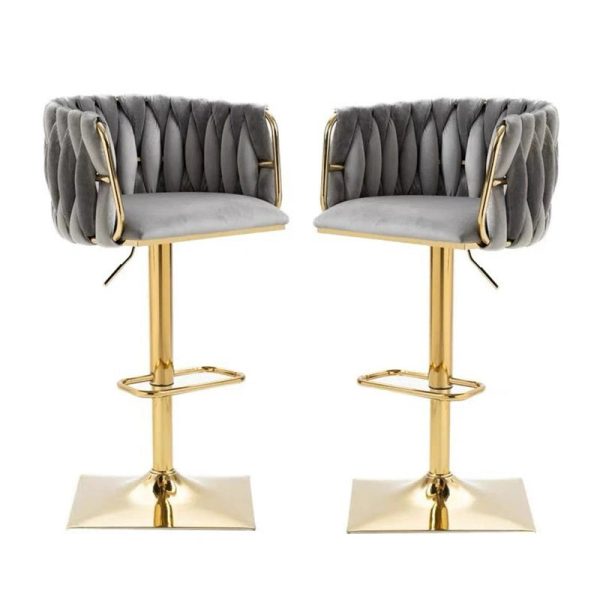 Modern Luxury Velvet Metal Sponge Oval Liftable Bar Stool Backrest Footrest Swivel For Kitchen - Image 25