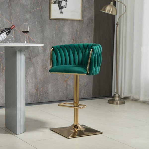 Modern Luxury Velvet Metal Sponge Oval Liftable Bar Stool Backrest Footrest Swivel For Kitchen - Image 15