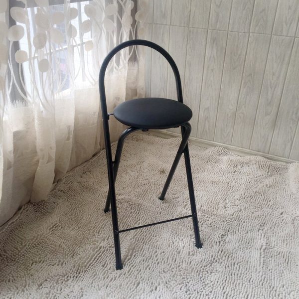 Modern Minimalist Round Carbon Steel MDF Leather Sponge Foldable Bar Stool Backrest Footrest For Kitchen - Image 31