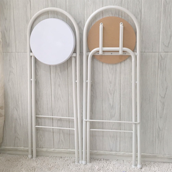 Modern Minimalist Round Carbon Steel MDF Leather Sponge Foldable Bar Stool Backrest Footrest For Kitchen - Image 2