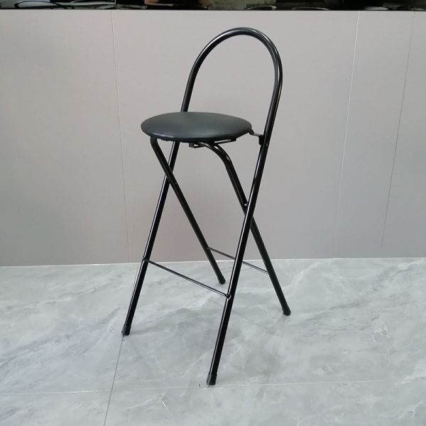 Modern Minimalist Round Carbon Steel MDF Leather Sponge Foldable Bar Stool Backrest Footrest For Kitchen - Image 34