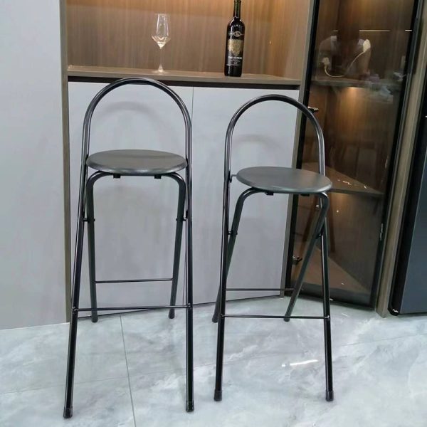 Modern Minimalist Round Carbon Steel MDF Leather Sponge Foldable Bar Stool Backrest Footrest For Kitchen - Image 7