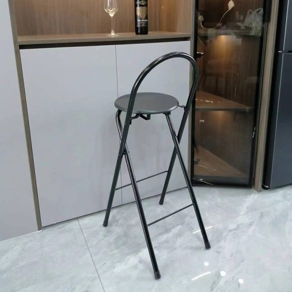 Modern Minimalist Round Carbon Steel MDF Leather Sponge Foldable Bar Stool Backrest Footrest For Kitchen - Image 21