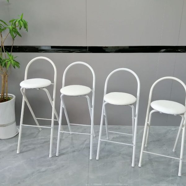 Modern Minimalist Round Carbon Steel MDF Leather Sponge Foldable Bar Stool Backrest Footrest For Kitchen - Image 3