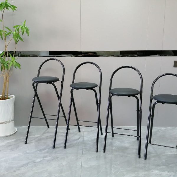 Modern Minimalist Round Carbon Steel MDF Leather Sponge Foldable Bar Stool Backrest Footrest For Kitchen - Image 5