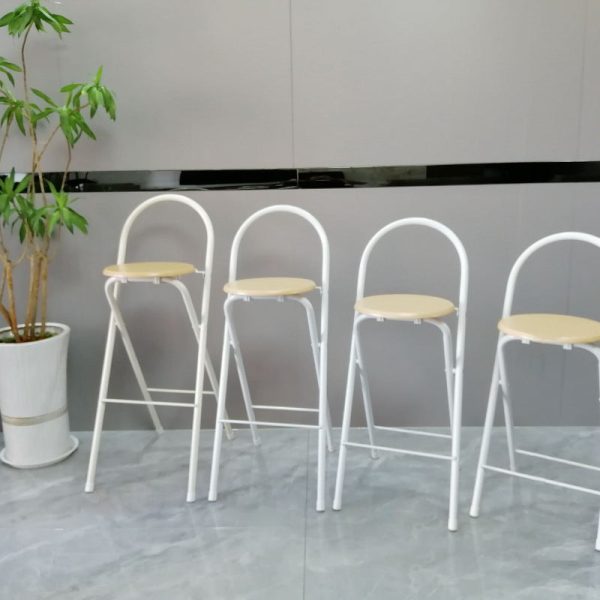 Modern Minimalist Round Carbon Steel MDF Leather Sponge Foldable Bar Stool Backrest Footrest For Kitchen - Image 4