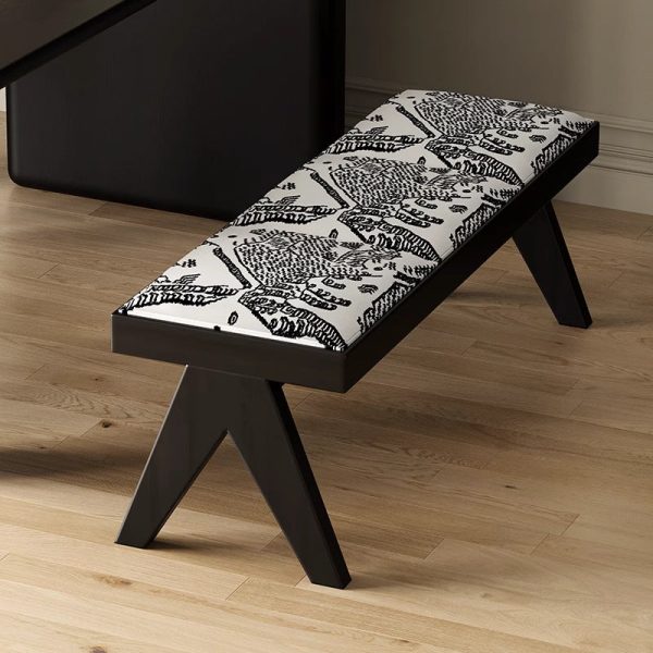 Traditional French Fabric Ash Wood Sponge Rectangular Printed Bench Backless For Entryway - Image 10