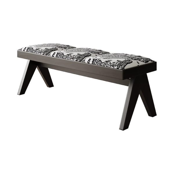 Traditional French Fabric Ash Wood Sponge Rectangular Printed Bench Backless For Entryway - Image 11