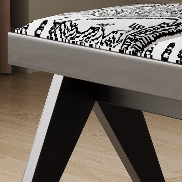 Traditional French Fabric Ash Wood Sponge Rectangular Printed Bench Backless For Entryway - Image 8