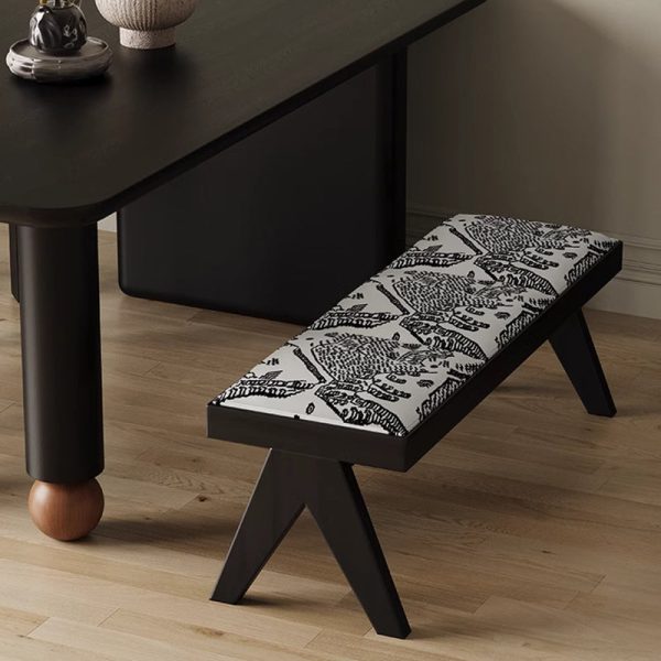 Traditional French Fabric Ash Wood Sponge Rectangular Printed Bench Backless For Entryway - Image 3