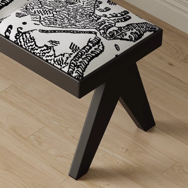 Traditional French Fabric Ash Wood Sponge Rectangular Printed Bench Backless For Entryway - Image 9