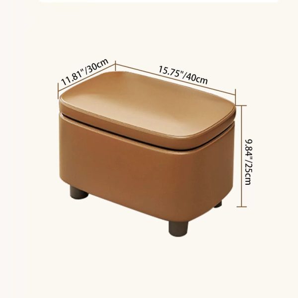Contemporary Scandinavian Oil Waxed Leather Wood Sponge Rectangular Storage Footstool Backless For Entryway - Image 9