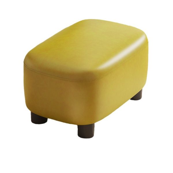 Contemporary Scandinavian Oil Waxed Leather Wood Sponge Rectangular Storage Footstool Backless For Entryway - Image 13