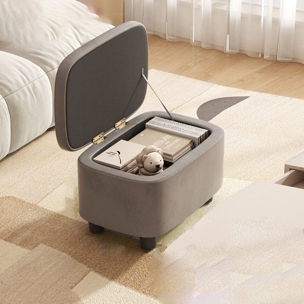 Contemporary Scandinavian Oil Waxed Leather Wood Sponge Rectangular Storage Footstool Backless For Entryway - Image 5