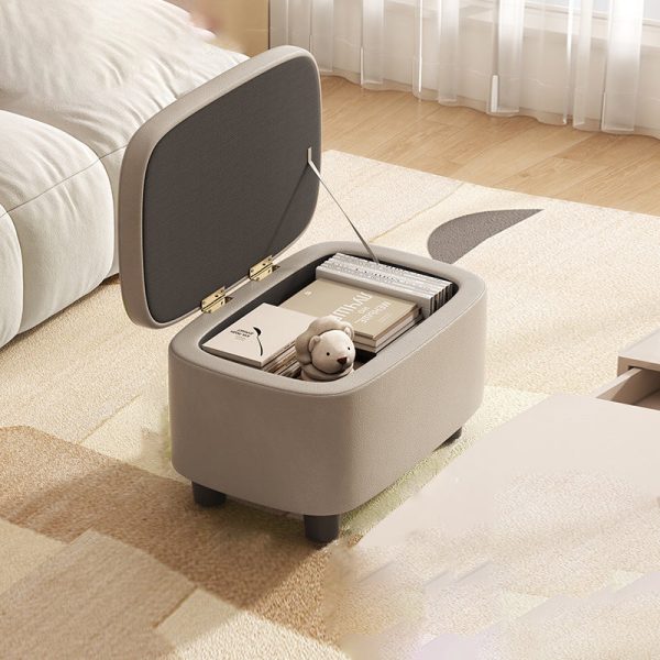 Contemporary Scandinavian Oil Waxed Leather Wood Sponge Rectangular Storage Footstool Backless For Entryway - Image 7