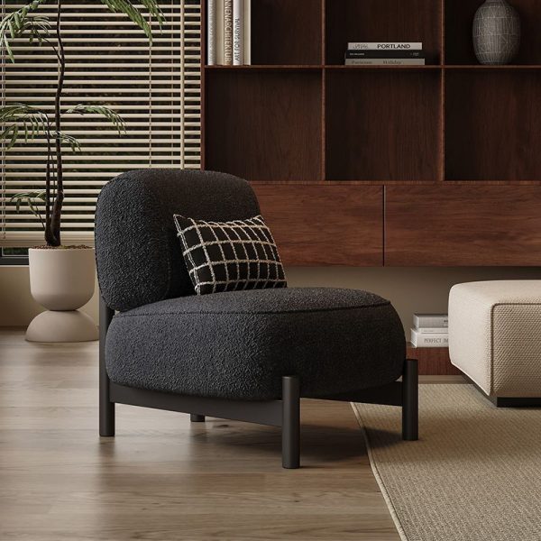 Contemporary Nordic Lambswool Wood Carbon Steel Stainless Steel Sponge Square Accent Chair Backrest For Living Room - Image 3