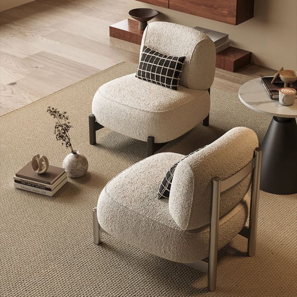 Contemporary Nordic Lambswool Wood Carbon Steel Stainless Steel Sponge Square Accent Chair Backrest For Living Room - Image 4