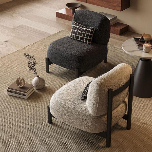 Contemporary Nordic Lambswool Wood Carbon Steel Stainless Steel Sponge Square Accent Chair Backrest For Living Room - Image 5