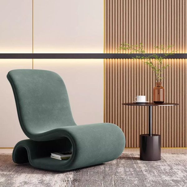 Modern Art Deco Velvet Iron Sponge Curved Shaped Accent Chair Backrest For Living Room - Image 17