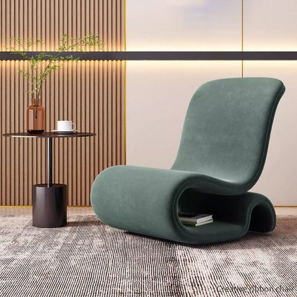 Modern Art Deco Velvet Iron Sponge Curved Shaped Accent Chair Backrest For Living Room - Image 21