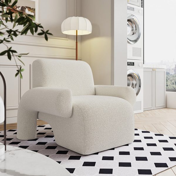 Contemporary Nordic Lambswool Wood Sponge Square Accent Chair Backrest Armrest For Living Room - Image 2