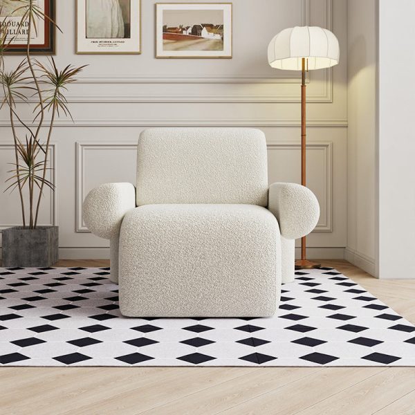 Contemporary Nordic Lambswool Wood Sponge Square Accent Chair Backrest Armrest For Living Room - Image 3
