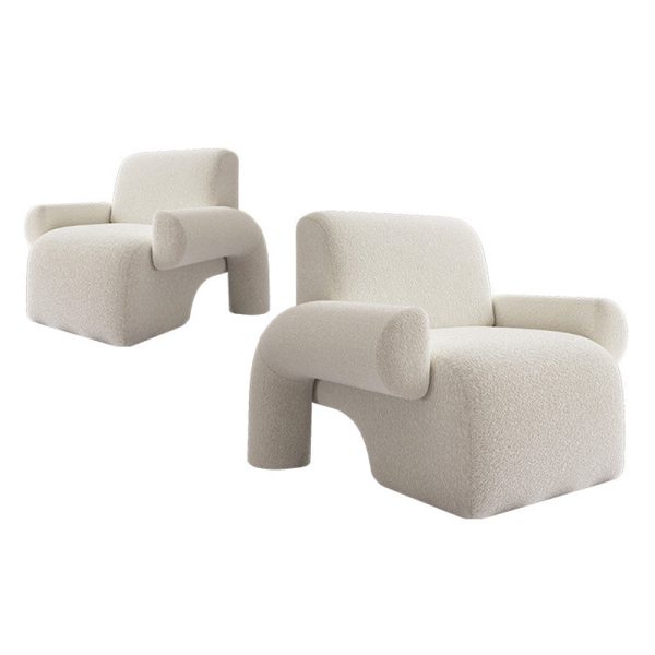 Contemporary Nordic Lambswool Wood Sponge Square Accent Chair Backrest Armrest For Living Room - Image 16