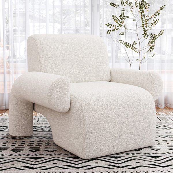 Contemporary Nordic Lambswool Wood Sponge Square Accent Chair Backrest Armrest For Living Room - Image 6