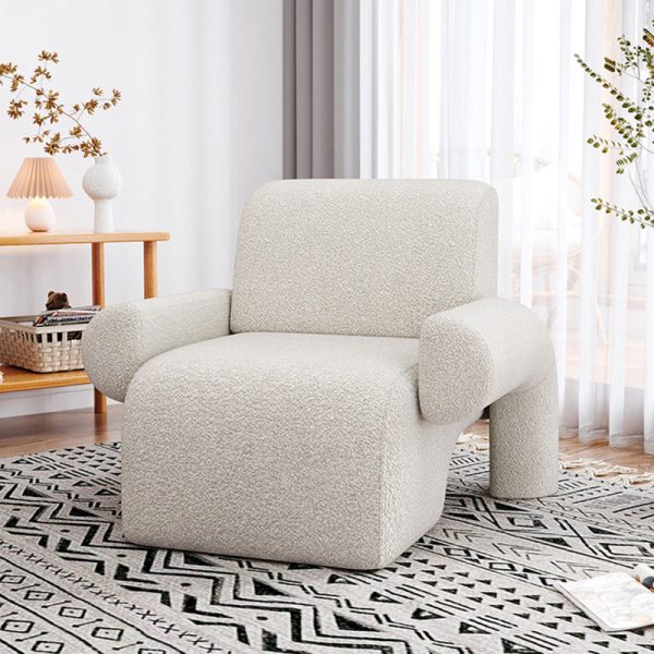 Contemporary Nordic Lambswool Wood Sponge Square Accent Chair Backrest Armrest For Living Room - Image 14