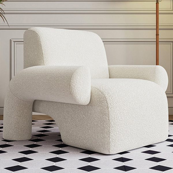 Contemporary Nordic Lambswool Wood Sponge Square Accent Chair Backrest Armrest For Living Room - Image 12